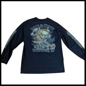Hot Leather Black Graphic Long Sleeve Shirt 2018 Roar To The Shore Motorcycle M
